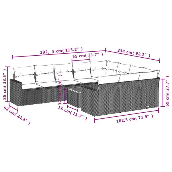 vidaXL Salon de jardin 11 pcs avec coussins gris r&eacute;sine tress&eacute;e