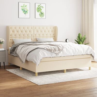 vidaXL Sommier à lattes de lit avec matelas Crème 160x200 cm Tissu