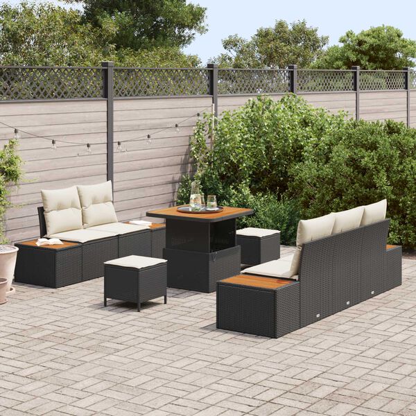 vidaXL Ensemble de canap&eacute; de jardin avec coussin 8 pcs Noir et Cr&egrave;me
