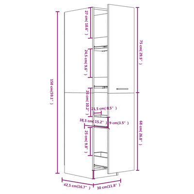 vidaXL Armoire apothicaire Chêne fumé 30x42,5x150 cm Bois d'ingénierie