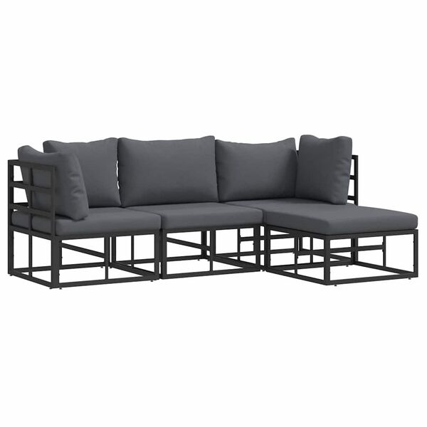 vidaXL Ensemble de canap&eacute; de jardin avec coussin 4 pcs Noir Aluminium