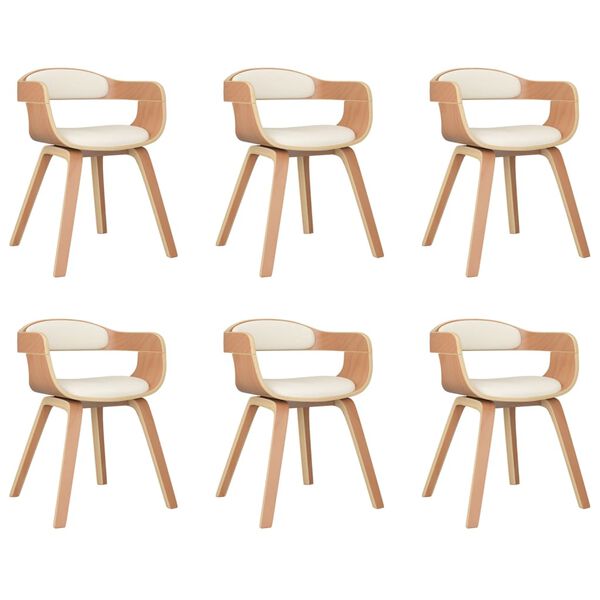 vidaXL Chaises &agrave; manger lot de 6 cr&egrave;me similicuir et bois courb&eacute;