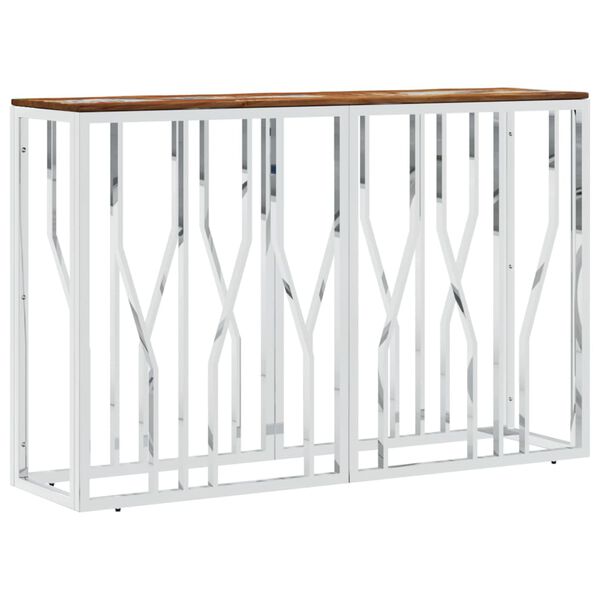 vidaXL Table console argent&eacute; acier inoxydable/bois massif r&eacute;cup&eacute;ration