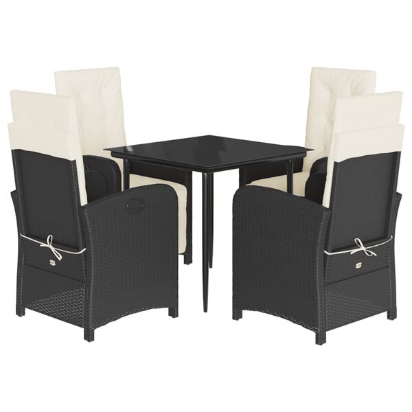 vidaXL Ensemble &agrave; manger de jardin coussins 5pcs Noir R&eacute;sine tress&eacute;e