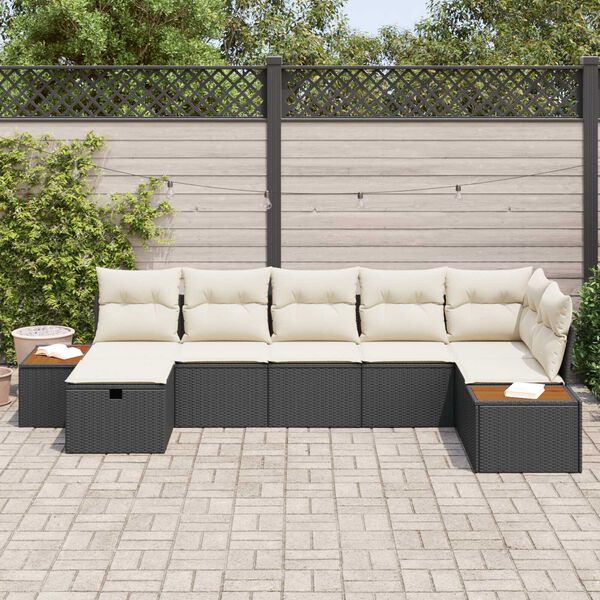 vidaXL Ensemble de canap&eacute; de jardin 7 pcs Noir Poly rotin
