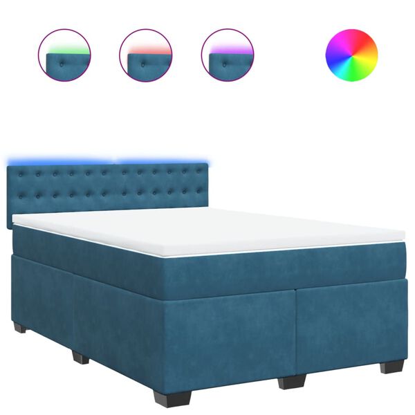 vidaXL Sommier &agrave; lattes de lit et matelas bleu 140x190 cm velours