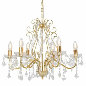 vidaXL Lustre avec perles de cristal Dor&eacute; Rond 6 x E14