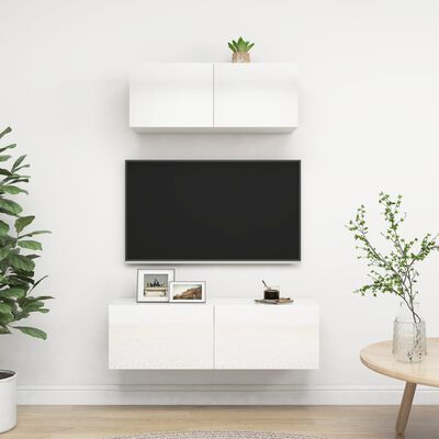 vidaXL Ensemble de meubles TV 2 pcs Blanc brillant Bois d'ingénierie