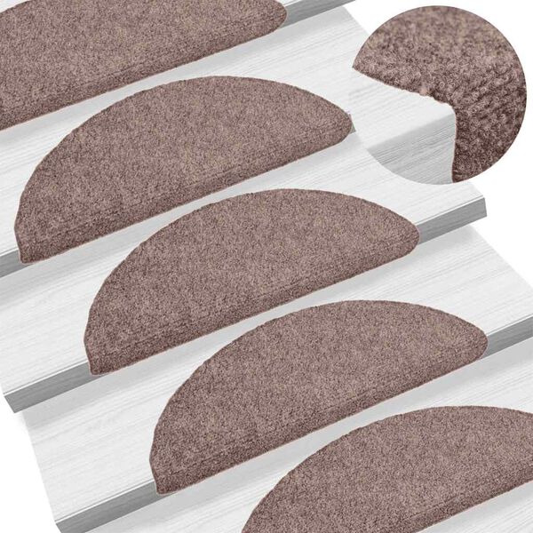 vidaXL Tapis d'escalier auto-adh&eacute;sifs 30 pi&egrave;ces 56 x 17 x 3 cm Marron clair Demi-rond