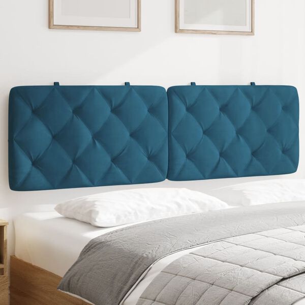 vidaXL Coussin de t&ecirc;te de lit bleu 160 cm velours