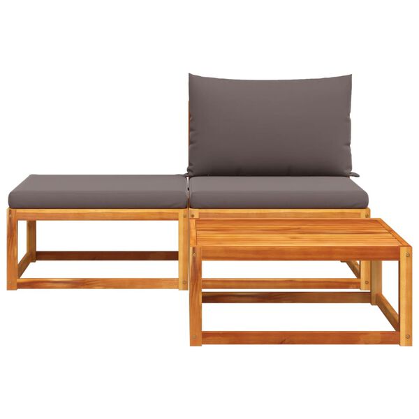 vidaXL Ensemble de canapés de jardin 3 pièces avec coussins en bois d'acacia et rotin