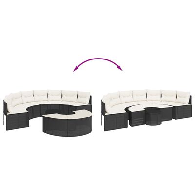 vidaXL Salon de jardin 3 pcs demi-rond noir résine tressée