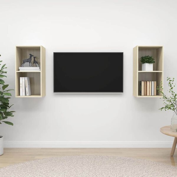 vidaXL Meubles TV muraux 2 pcs Ch&ecirc;ne sonoma Bois d'ing&eacute;nierie
