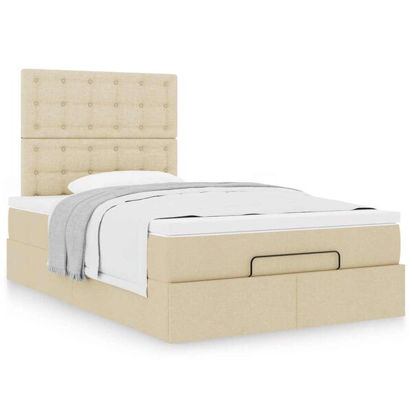 vidaXL Cadre de lit ottoman avec matelas cr&egrave;me 120x190 cm tissu