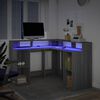 vidaXL Bureau et lumi&egrave;res LED sonoma gris 130x130x91cm bois ing&eacute;nierie