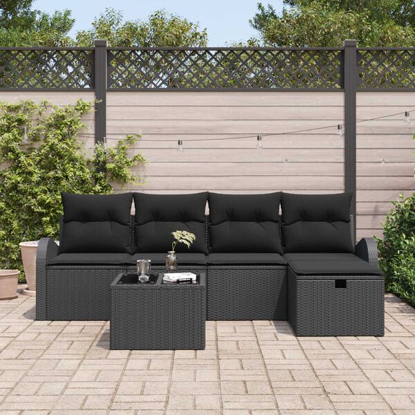 vidaXL Ensemble de Canap&eacute;s avec coussin 6 pcs Noir polyrotin