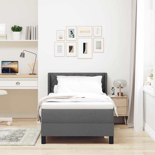 vidaXL Lit &agrave; ressorts avec matelas Gris fonc&eacute; 190 x 90 cm tissu