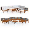 vidaXL Salon de jardin 11 pcs avec coussins bois d'acacia cr&egrave;me