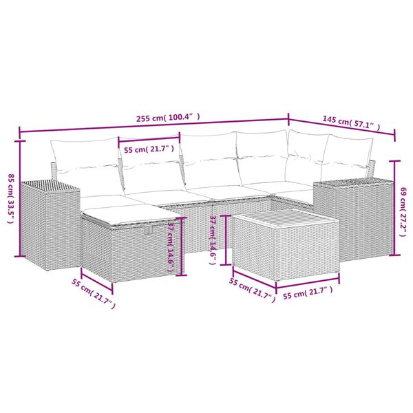 vidaXL Salon de jardin 7 pcs avec coussins noir r&eacute;sine tress&eacute;e