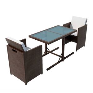 vidaXL Ensemble de bistro 3 pcs et coussins r&eacute;sine tress&eacute;e marron
