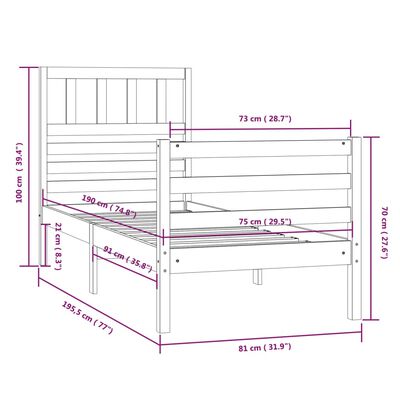 vidaXL Cadre de lit sans matelas blanc 75x190 cm bois massif