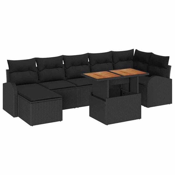 vidaXL Ensemble de canap&eacute; de jardin 8 pcs Noir Poly rotin