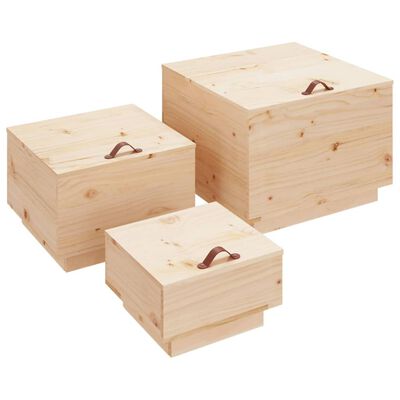 vidaXL Boîtes de rangement avec couvercles 3 pcs Bois massif de pin