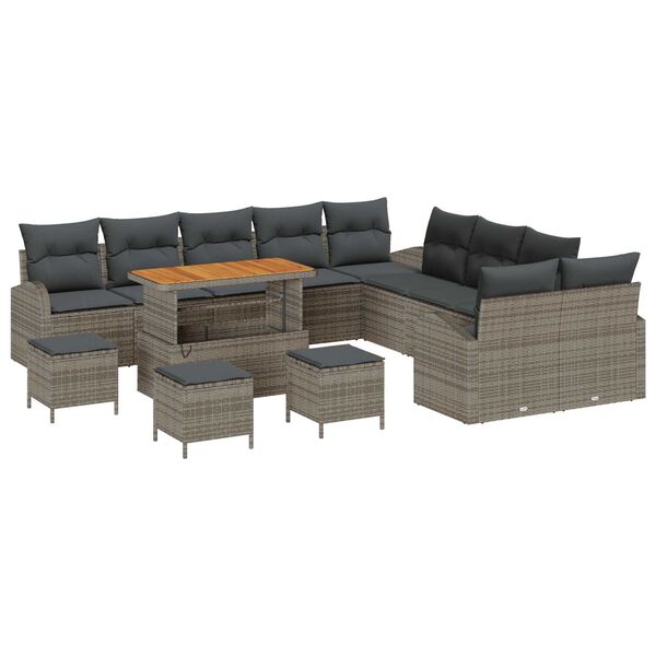 vidaXL Ensemble de canap&eacute; de jardin avec coussin 14 pcs Gris polyrotin