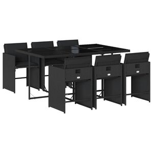 vidaXL Ensemble &agrave; manger de jardin coussins 7pcs Noir R&eacute;sine tress&eacute;e