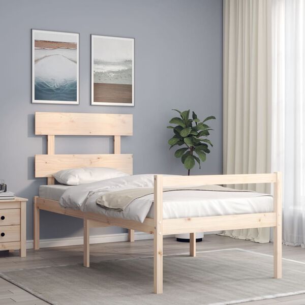 vidaXL Lit pour personne &acirc;g&eacute;e et t&ecirc;te de lit 90x200 cm bois massif
