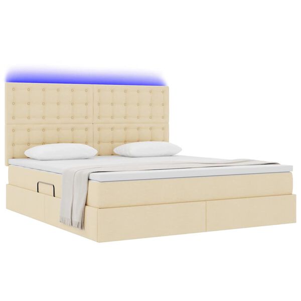 vidaXL Lit avec rangement et LED avec LED Cr&egrave;me 160 x 200 cm Polyester