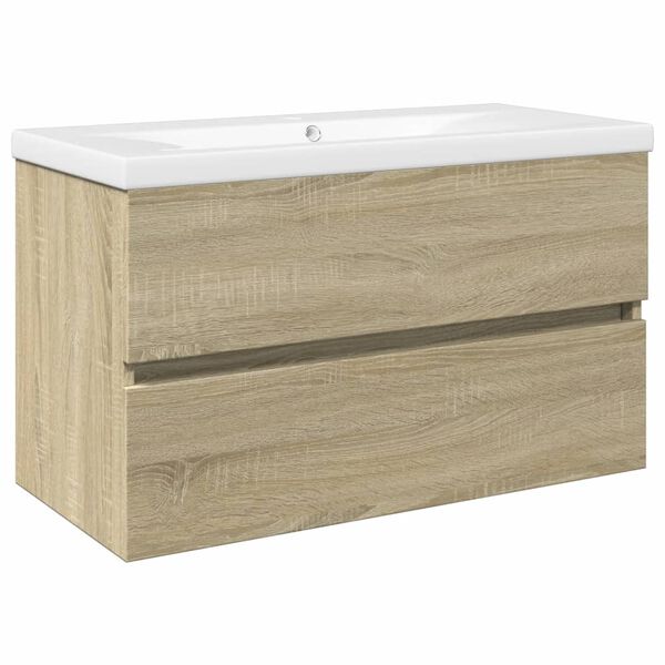 vidaXL Ensemble de meubles de bain 2pcs c&eacute;ramique et bois d'ing&eacute;nierie