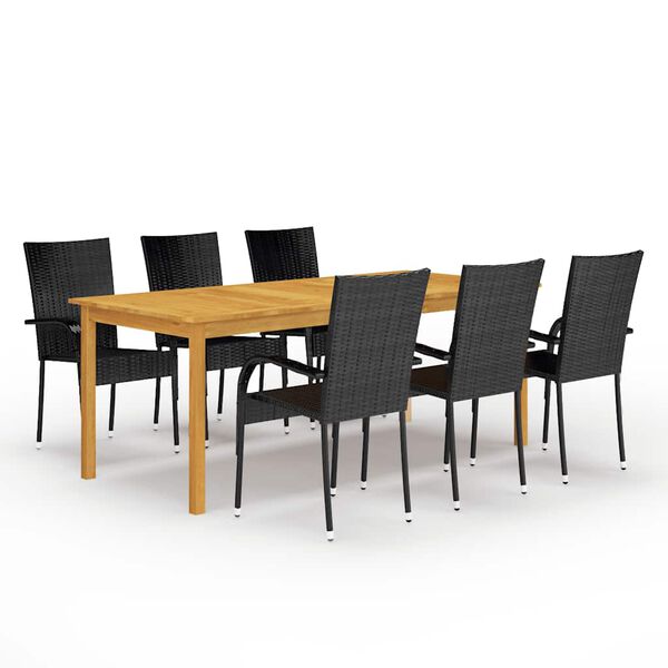 vidaXL Ensemble &agrave; manger de jardin 7 pcs Noir