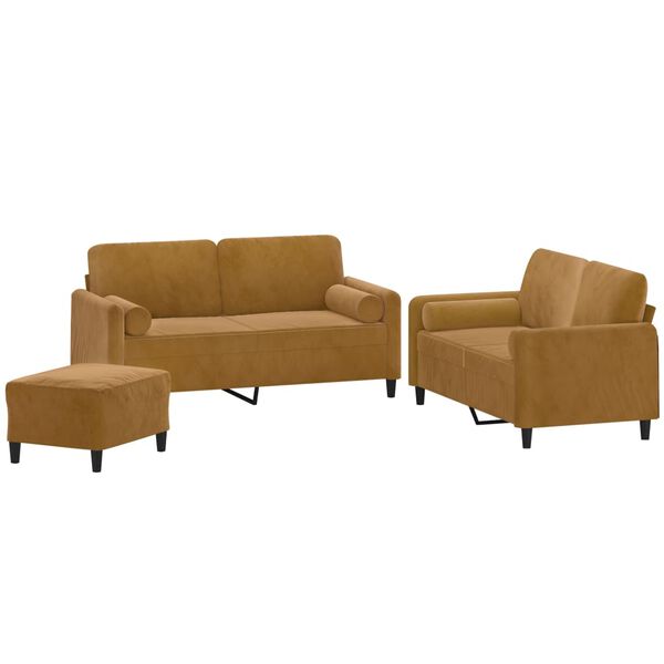 vidaXL Ensemble de canap&eacute;s 3pcs coussins d&eacute;coratifs et coussins Marron