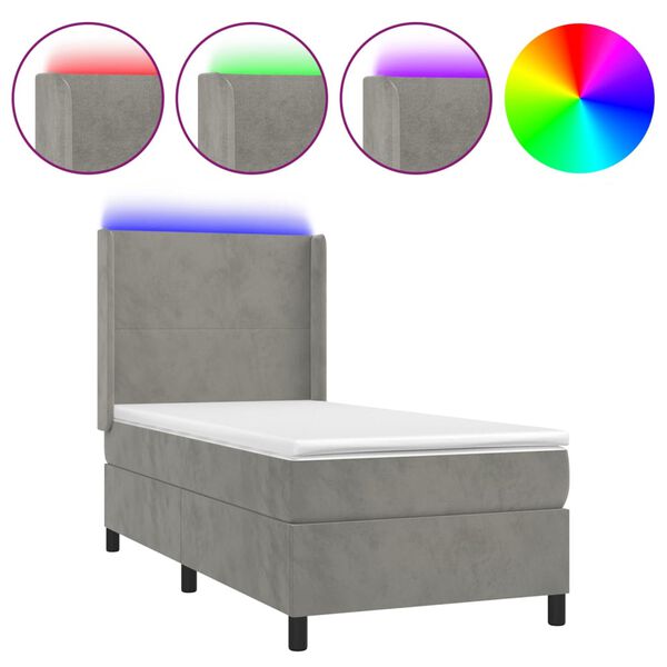 vidaXL Sommier &agrave; lattes de lit matelas et LED Gris clair 100x200 cm