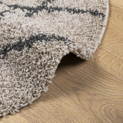 vidaXL Tapis shaggy à poils longs moderne beige et anthracite Ø 120 cm