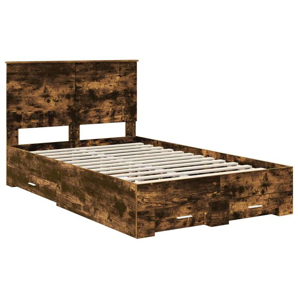 vidaXL Cadre de lit Ch&ecirc;ne fum&eacute; 135 x 190 cm Bois d'ing&eacute;nierie