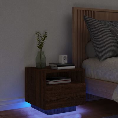 vidaXL Table de chevet avec lumières LED chêne marron 40x39x37 cm