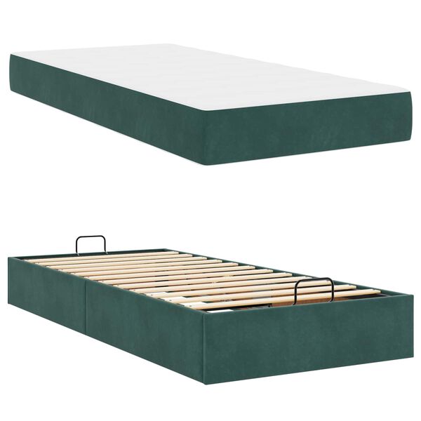 vidaXL Cadre de lit avec matelas Vert foncé 90 x 200 cm Velours