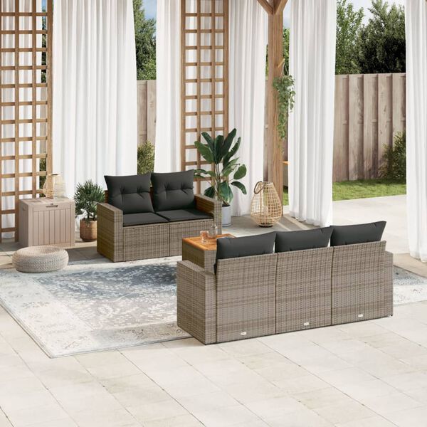 vidaXL Salon de jardin 6 pcs avec coussins gris r&eacute;sine tress&eacute;e