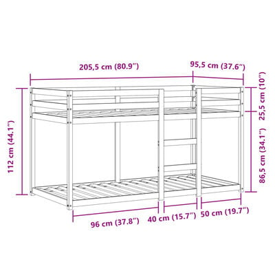 vidaXL Lit superposé sans matelas 90x200 cm bois de pin massif