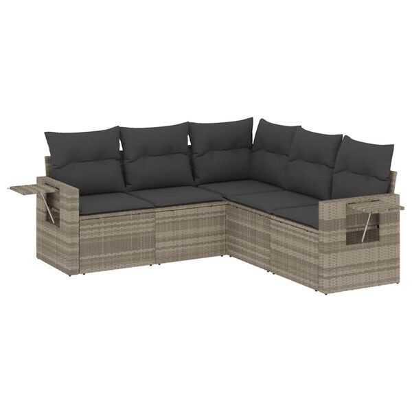 vidaXL Salon de jardin 5 pcs avec coussins gris clair r&eacute;sine tress&eacute;e