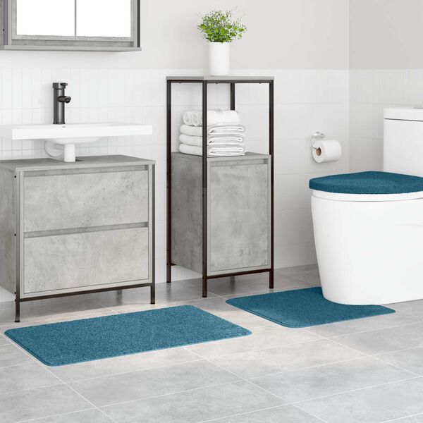 vidaXL Ensemble de tapis de bain antid&eacute;rapants 3 pcs Bleu PP