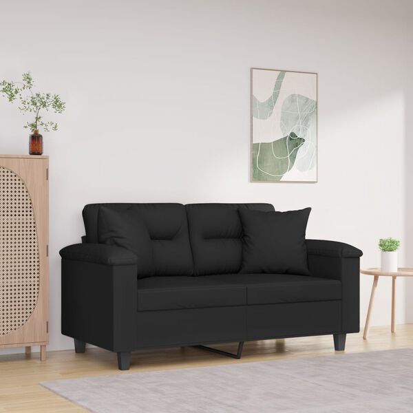 vidaXL Canap&eacute; 2 places avec oreillers et coussins Noir 120 cm