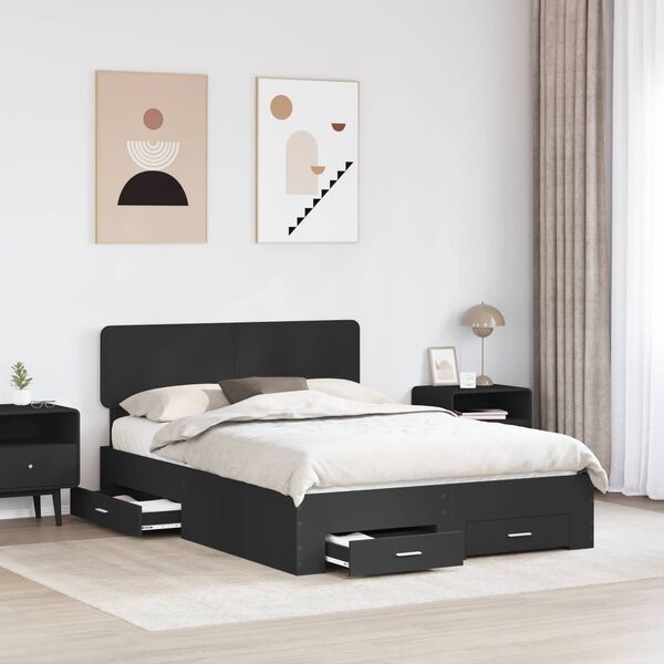 vidaXL Cadre de lit avec tiroir Noir 140 x 190 cm Bois d'ing&eacute;nierie