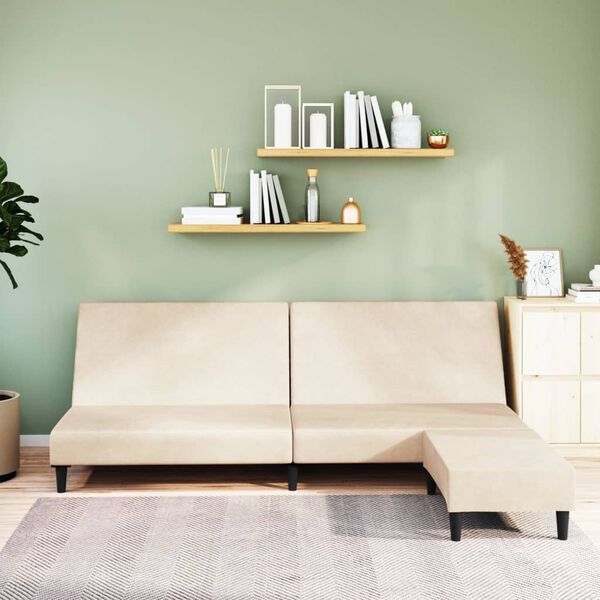 vidaXL Canap&eacute;-lit &agrave; 2 places avec repose-pied Cr&egrave;me Velours