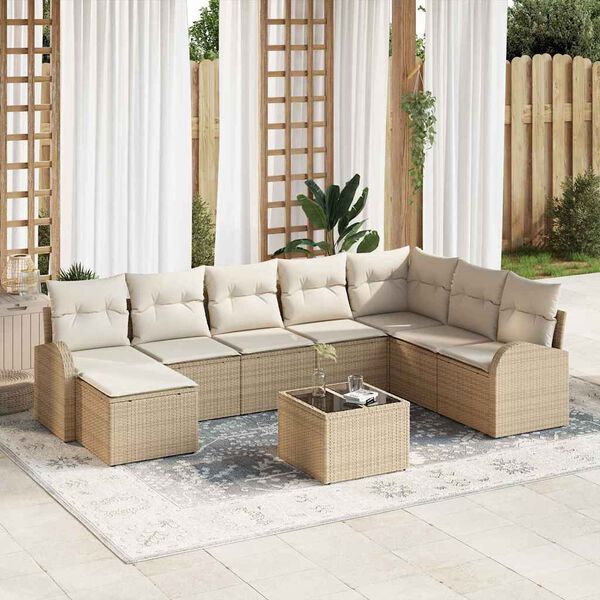 vidaXL Ensemble de canapé de jardin 9 pcs Beige Poly rotin