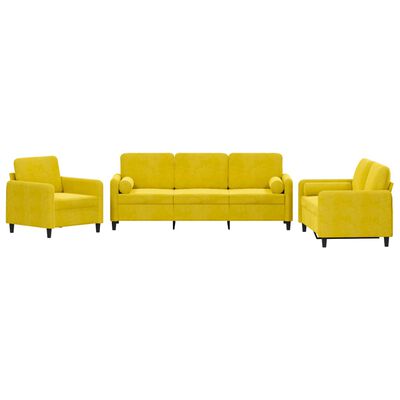 vidaXL Ensemble de canapés 3 pcs avec coussins jaune velours