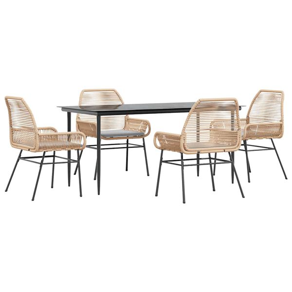 vidaXL Ensemble &agrave; manger jardin coussins 5pcs marron poly rotin verre