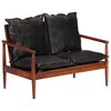 vidaXL Canap&eacute; 2 places noir cuir v&eacute;ritable et bois d'acacia solide